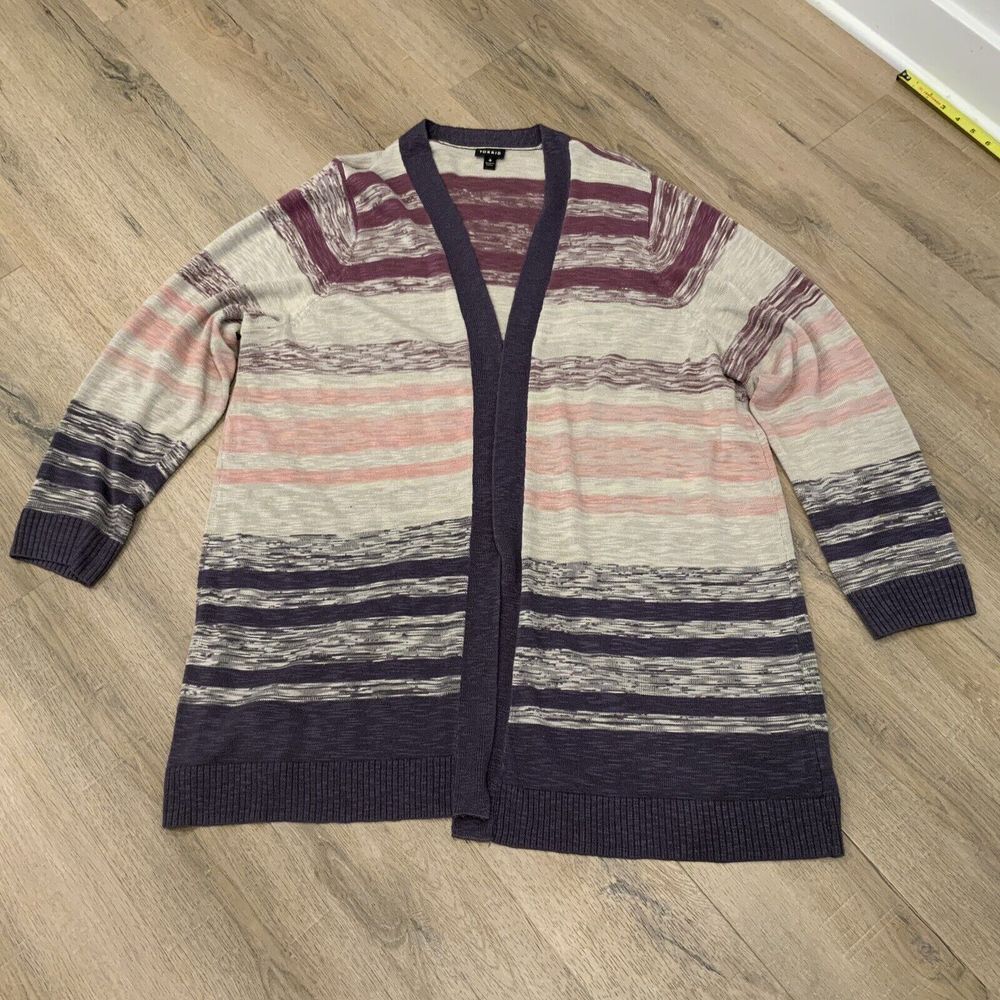 Torrid Women's‎ Plus 4 4X Knit Open Front Long Cardigan Pink Purple Striped EUC
